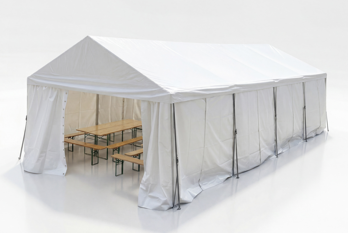 Multi Light Partyzelt 5 × 10 m mit Biertisch-Garnituren